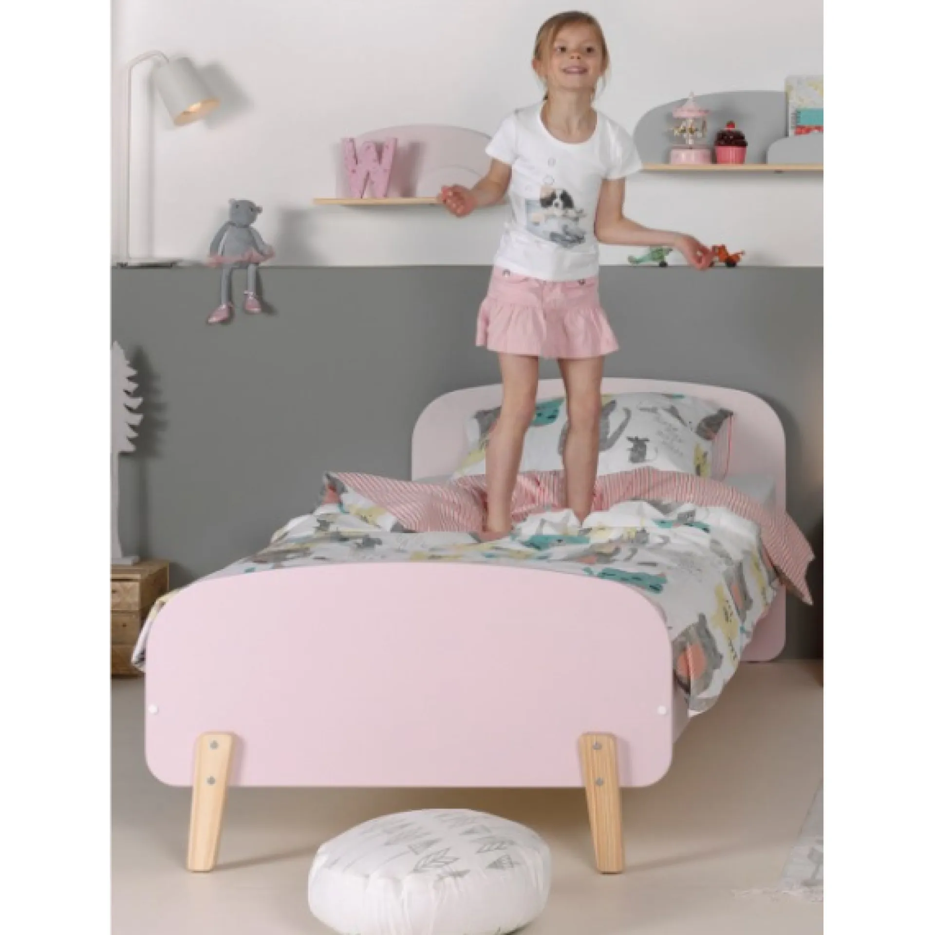 Kinder Vipack Kinderbett 90x200 cm mit Lattenrost und Nachttisch Kiddy-pink