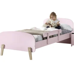 Kinderbett 90x200 mit Bettgitter - rosa