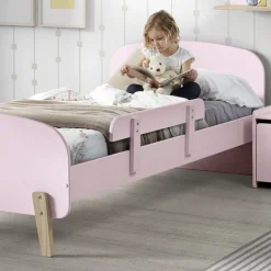 Kinderbett 90x200 mit Bettgitter - rosa