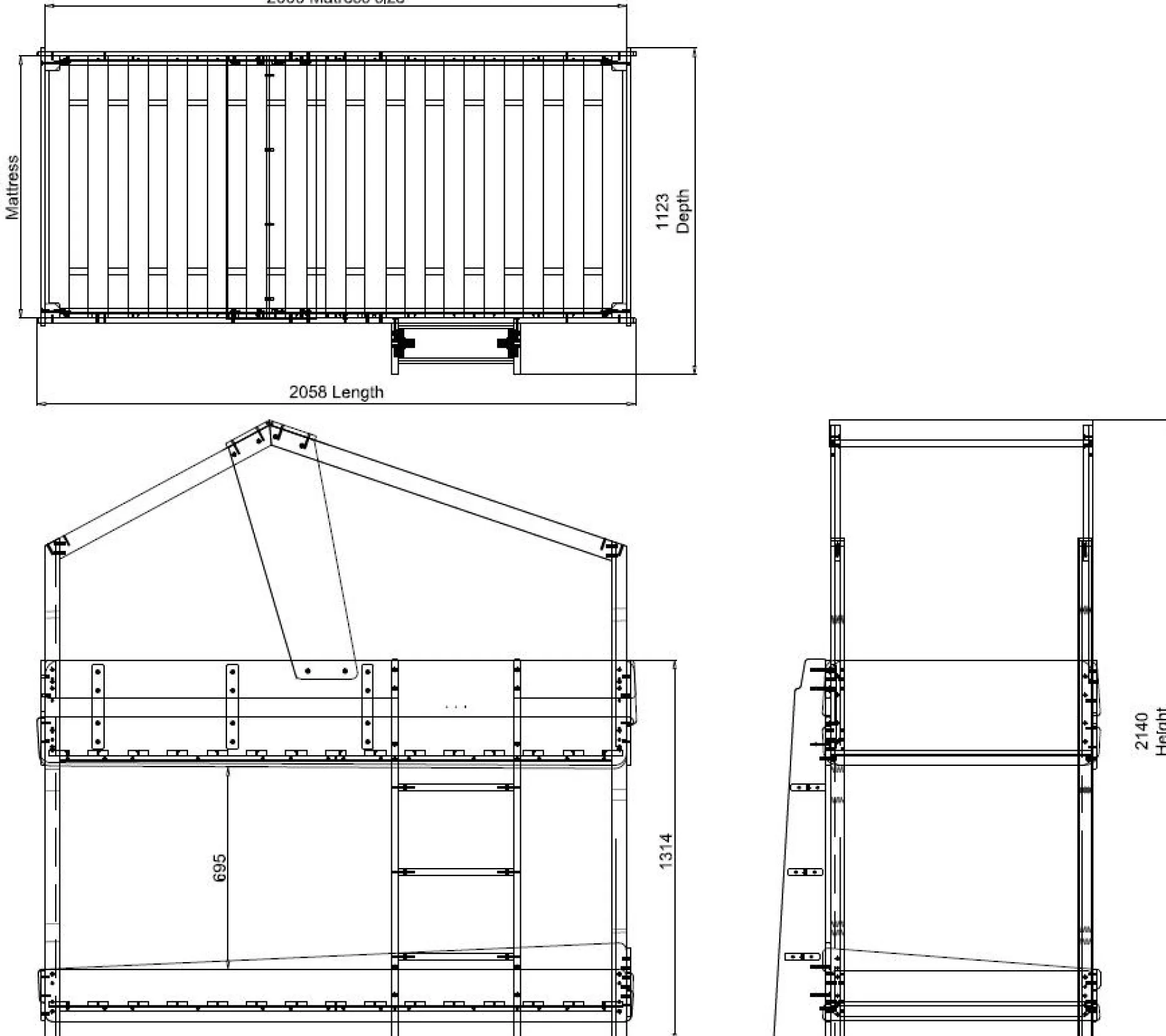 Kinder-Etagenbett Timber | 200 x 112,3 x 206 cm | Weiß