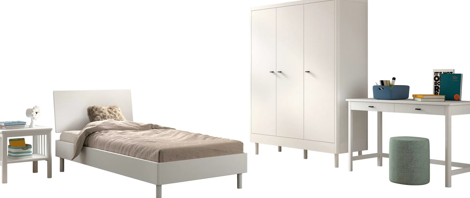 Kinder Vipack Kinderzimmer Forrest: Nachttisch, Bett 90x200, Kleiderschrank, Schreibtisch - buche