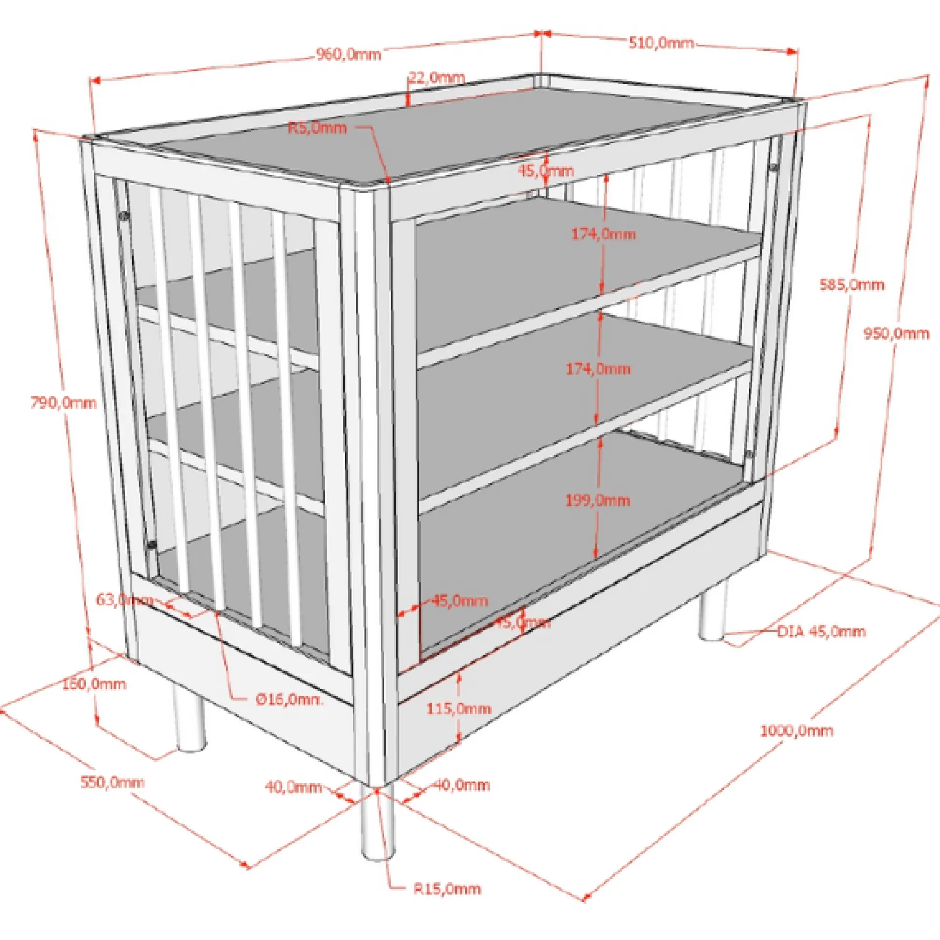 Kinder Vipack Kinderzimmer Forrest: Nachttisch, Bett 90x200, Kleiderschrank, Regal - buche