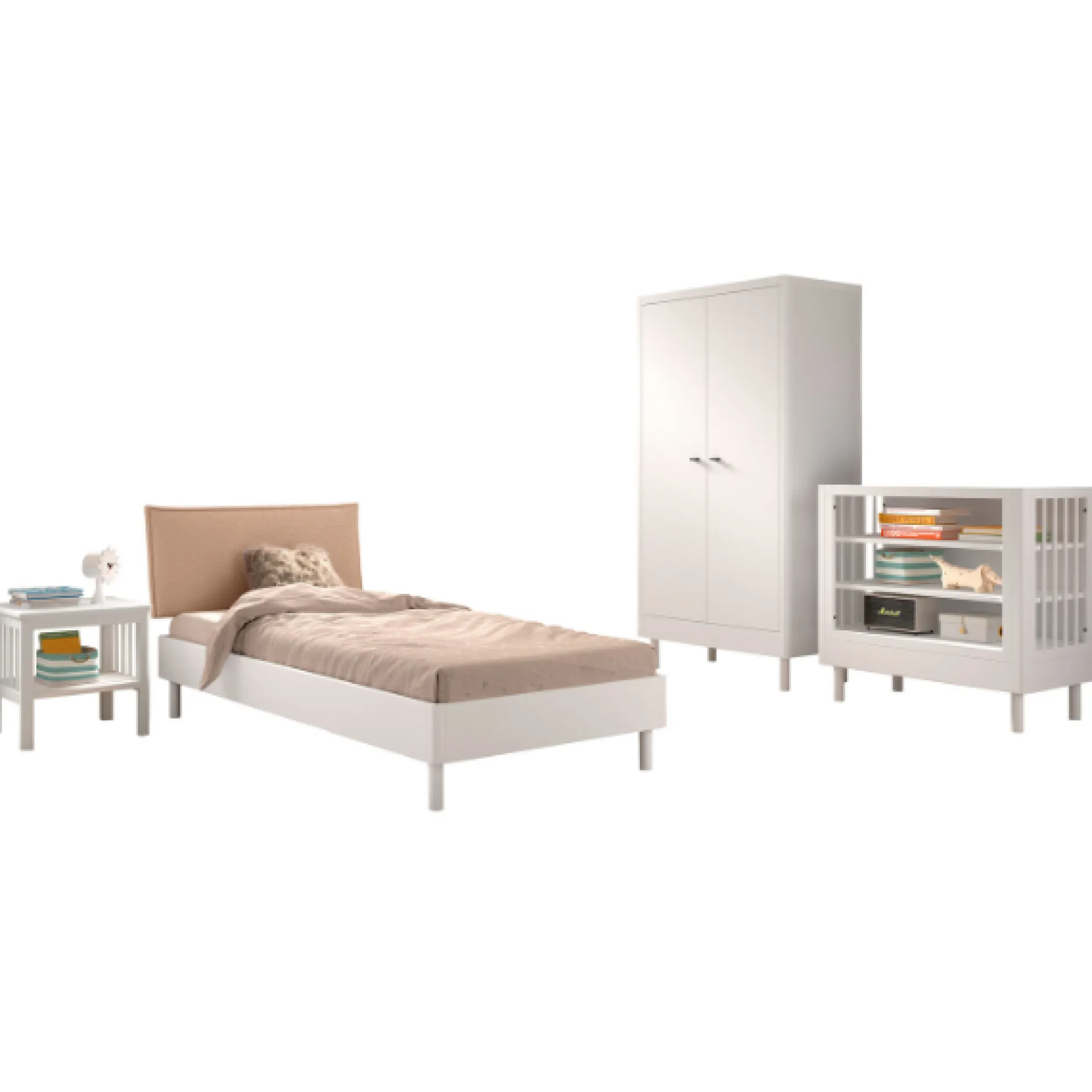 Kinder Vipack Kinderzimmer Forrest: Nachttisch, Bett 90x200, Kleiderschrank, Regal - buche