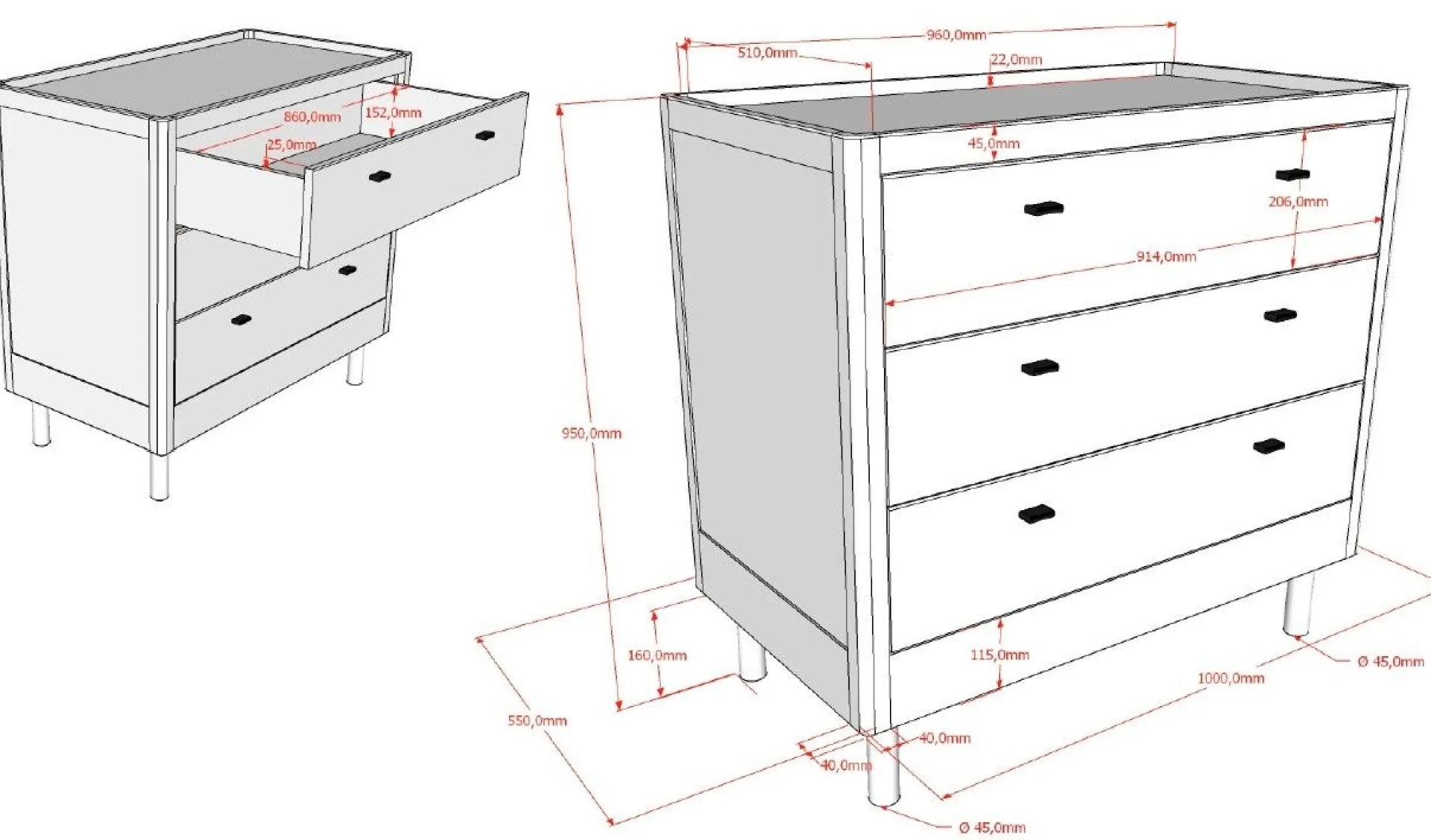 Kinder Vipack Kinderzimmer Forrest: Nachttisch, Bett 90x200, Kleiderschrank, Kommode - buche