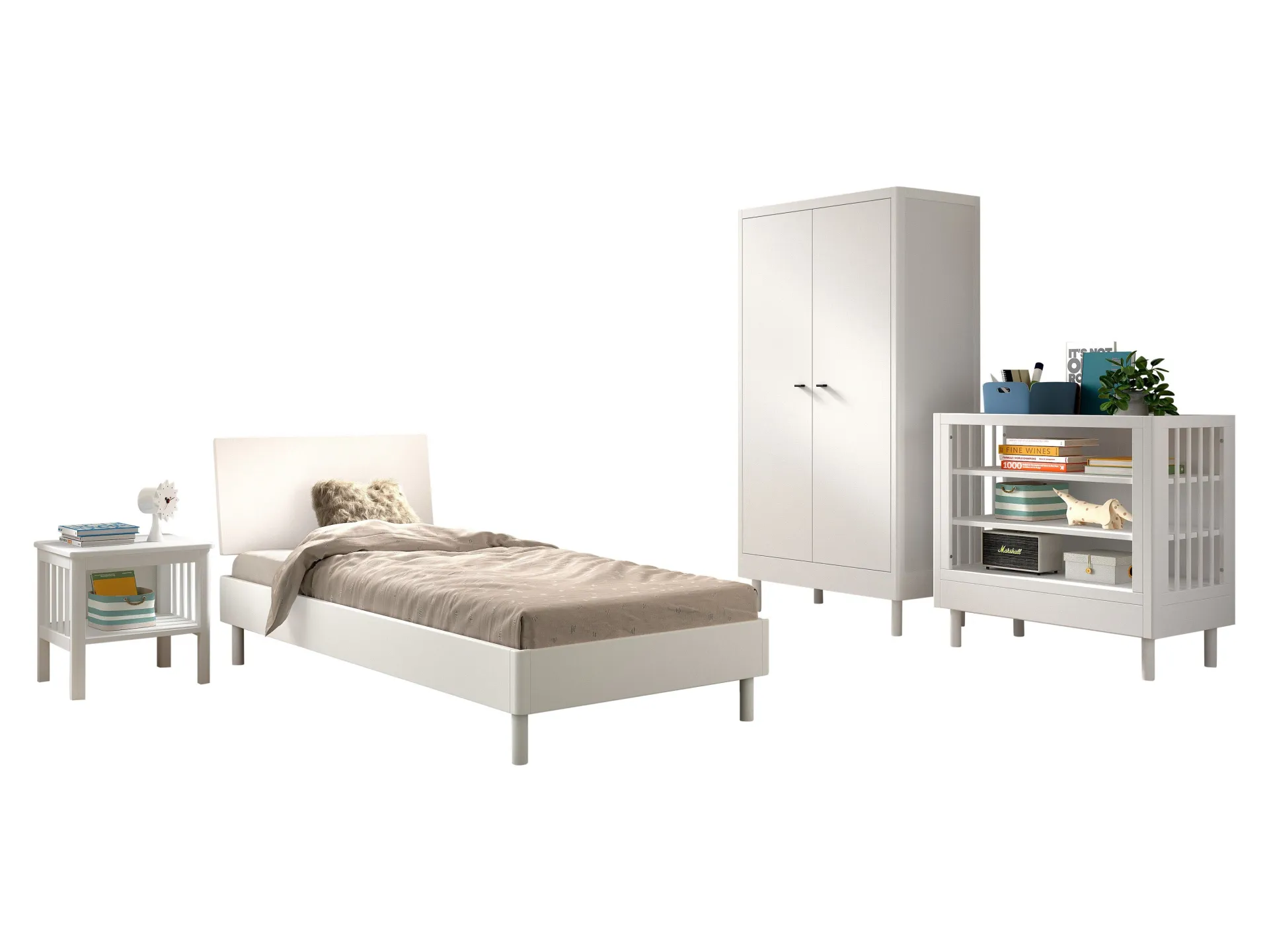 Kinder Vipack Kinderzimmer Forrest: Nachttisch, Bett 90x200, Kleiderschrank, Regal - buche