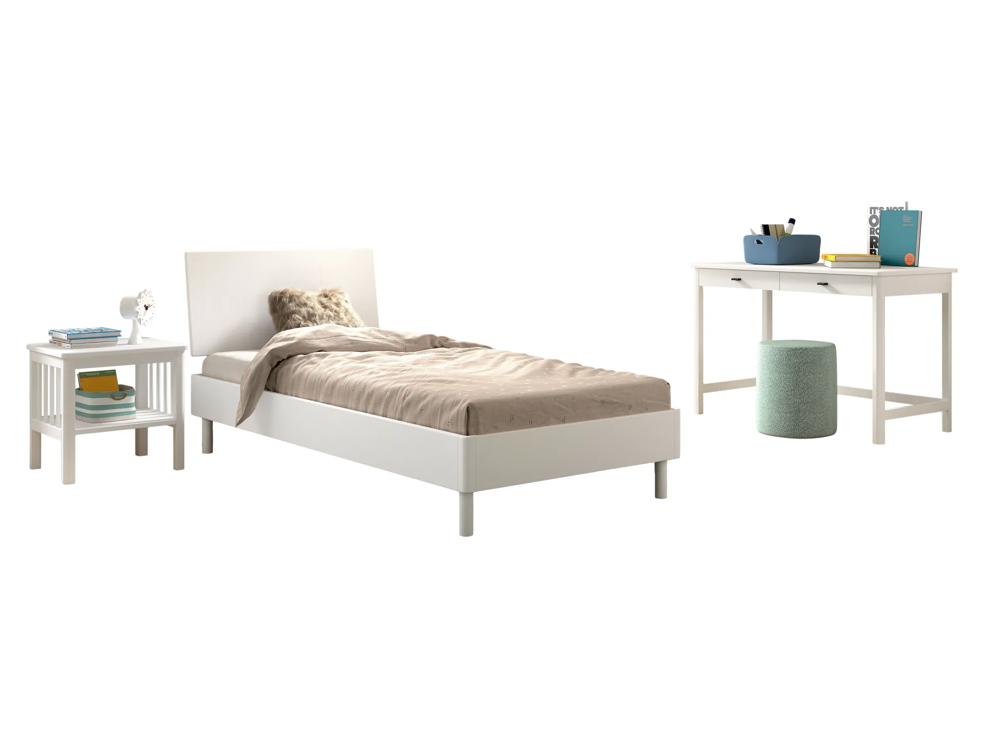 Kinder Vipack Kinderzimmer Forrest: Nachttisch, Bett 90x200, Schreibtisch - buche