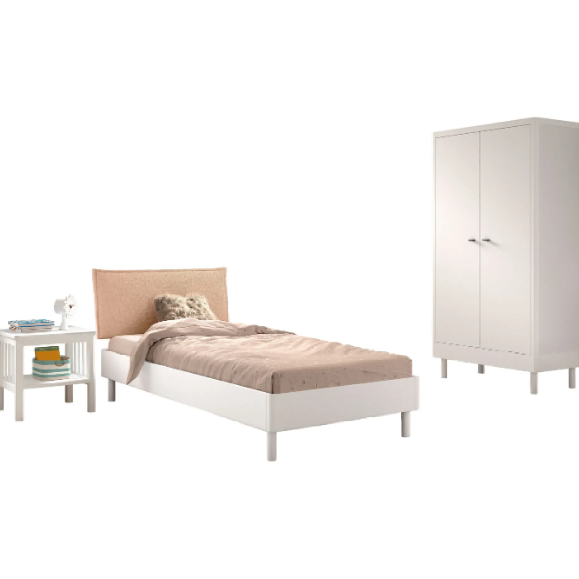 Kinderzimmer Forrest: Nachttisch, Bett 90x200, Kleiderschrank - Weißbuche
