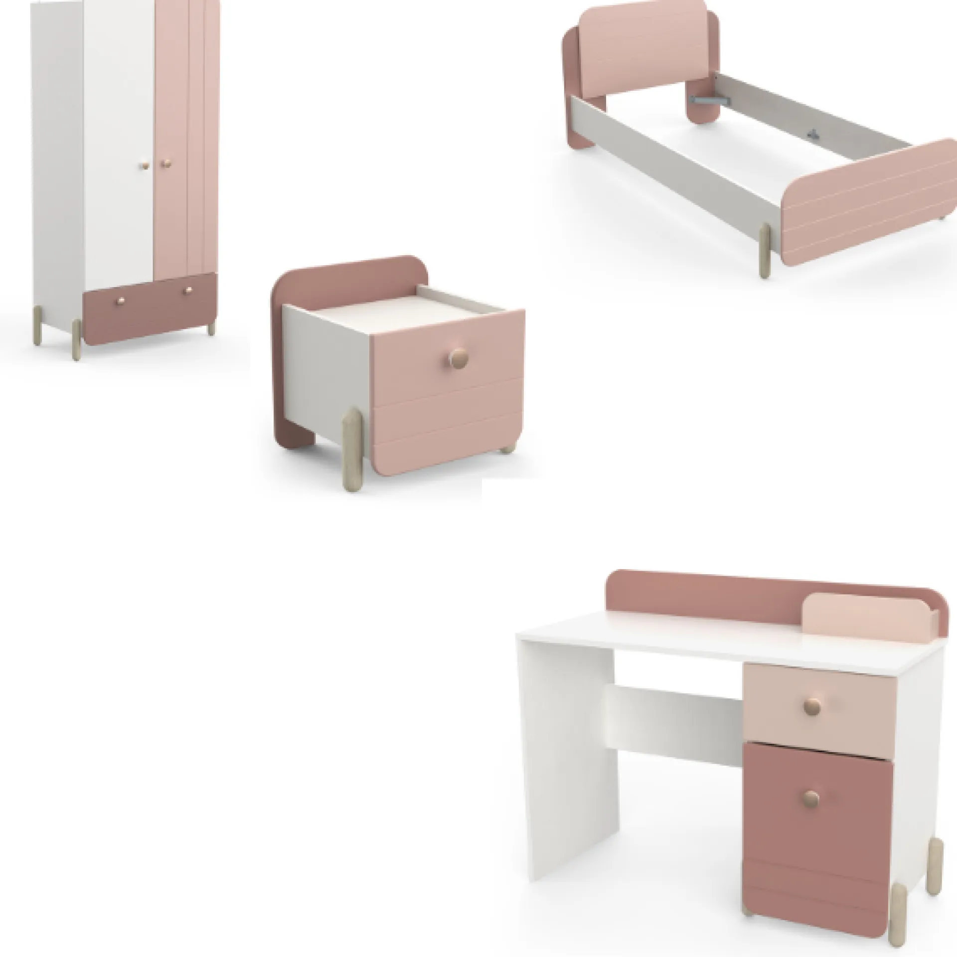 Kinder CBA Kinderzimmer Janne: Bett 90x200cm, Nachttisch, Kleiderschrank, Schreibtisch - /weiß