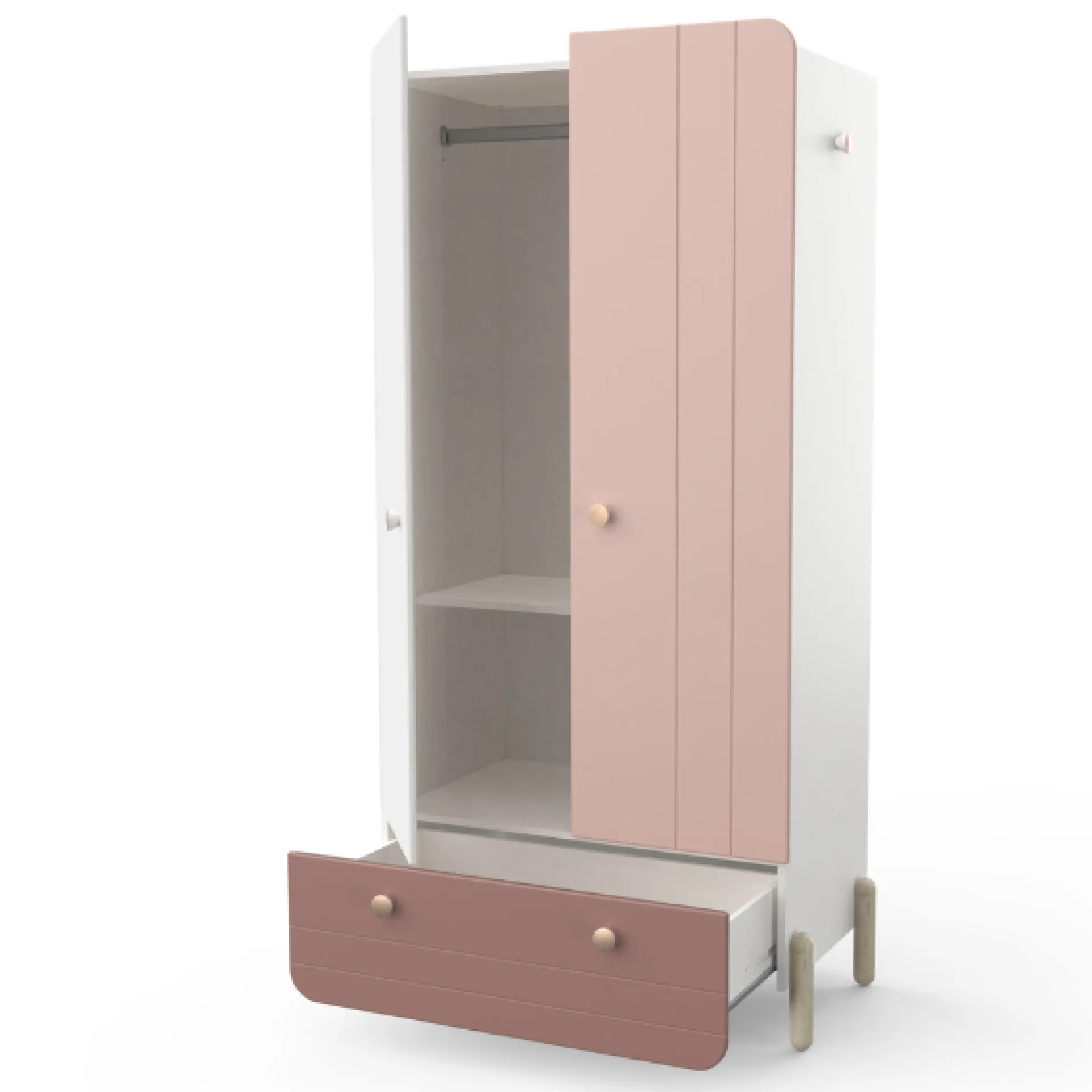 Kinder CBA Kinderzimmer Janne: Bett 90x200cm, Nachttisch, Kommode, Kleiderschrank, Schreibtisch - /weiß