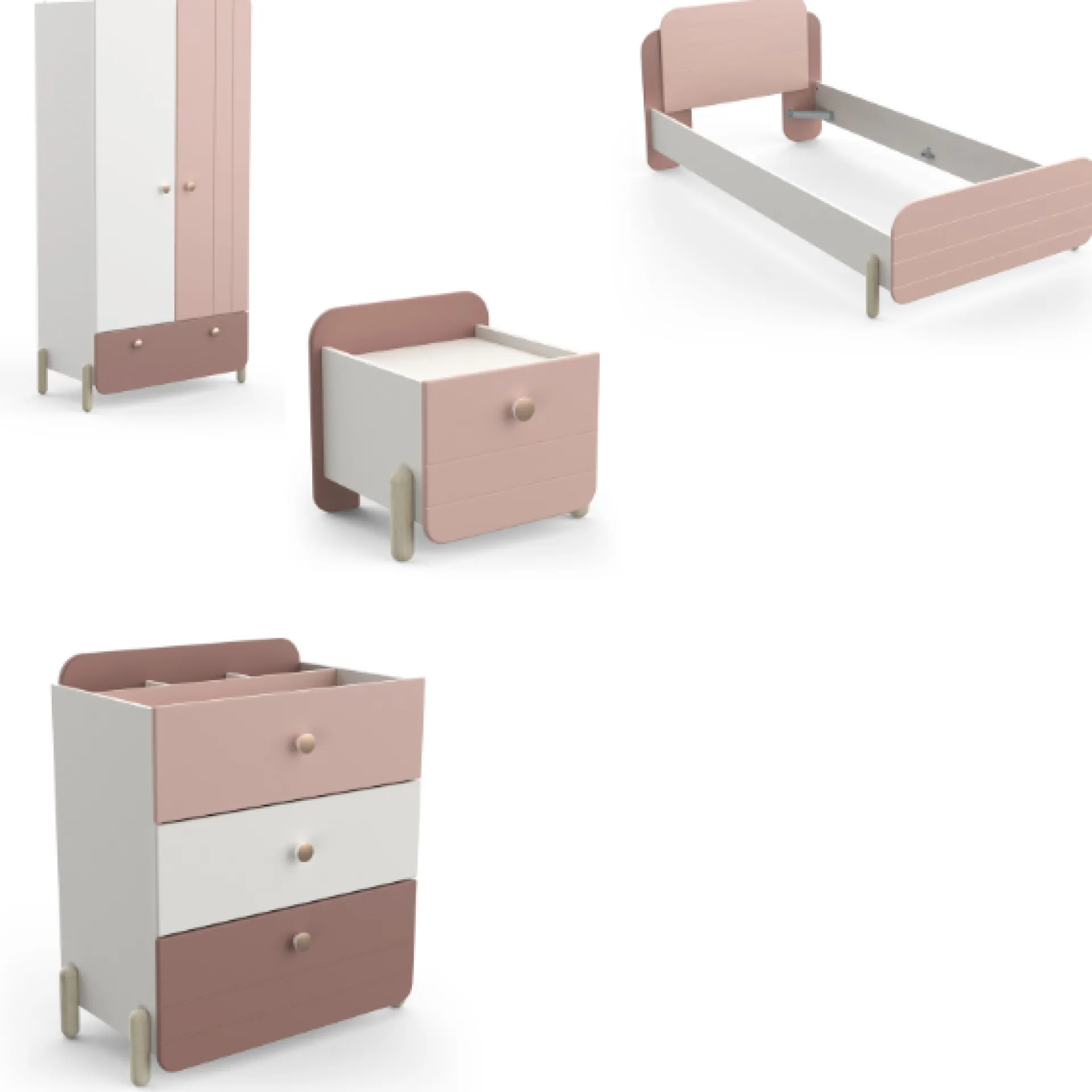 Kinder CBA Kinderzimmer Janne: Bett 90x200cm, Nachttisch, Kommode, Kleiderschrank - /weiß
