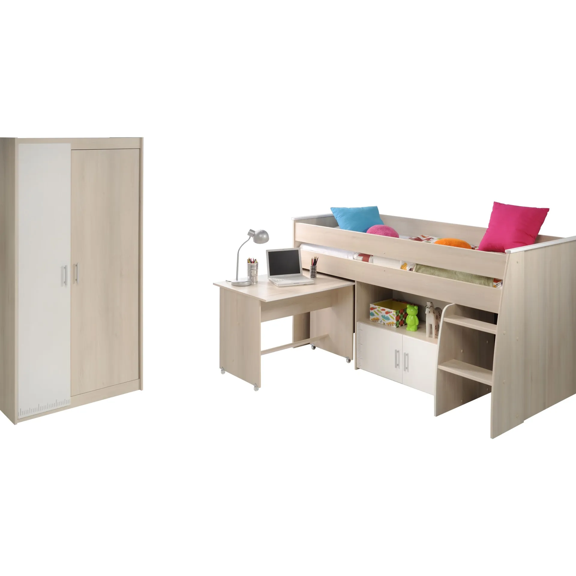 Kinder Parisot Kinderzimmerkombination Charly 90x200 | Halbhohes Bett und Kleiderschrank
