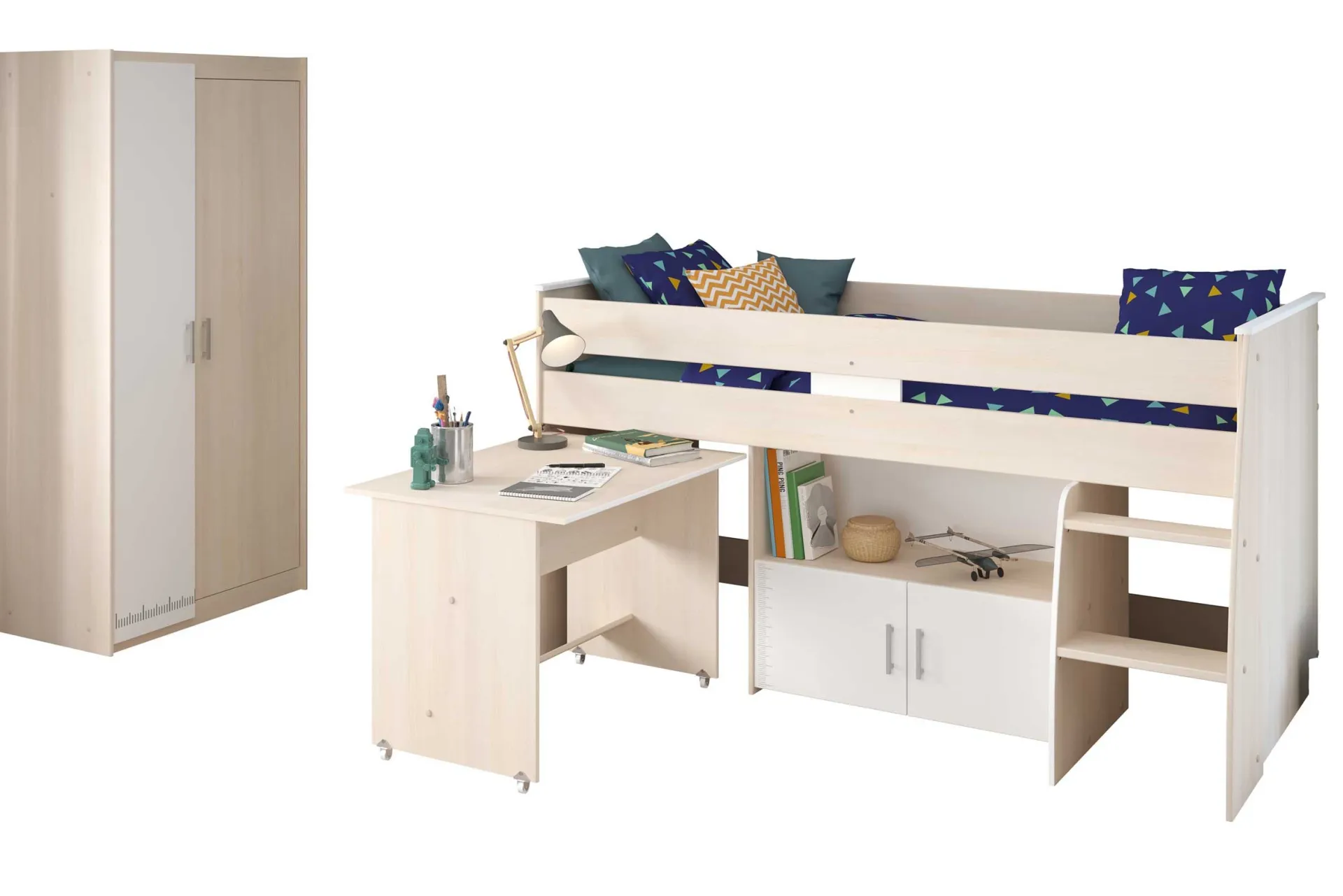 Kinder Parisot Kinderzimmerkombination Charly 90x200 | Halbhohes Bett und Kleiderschrank