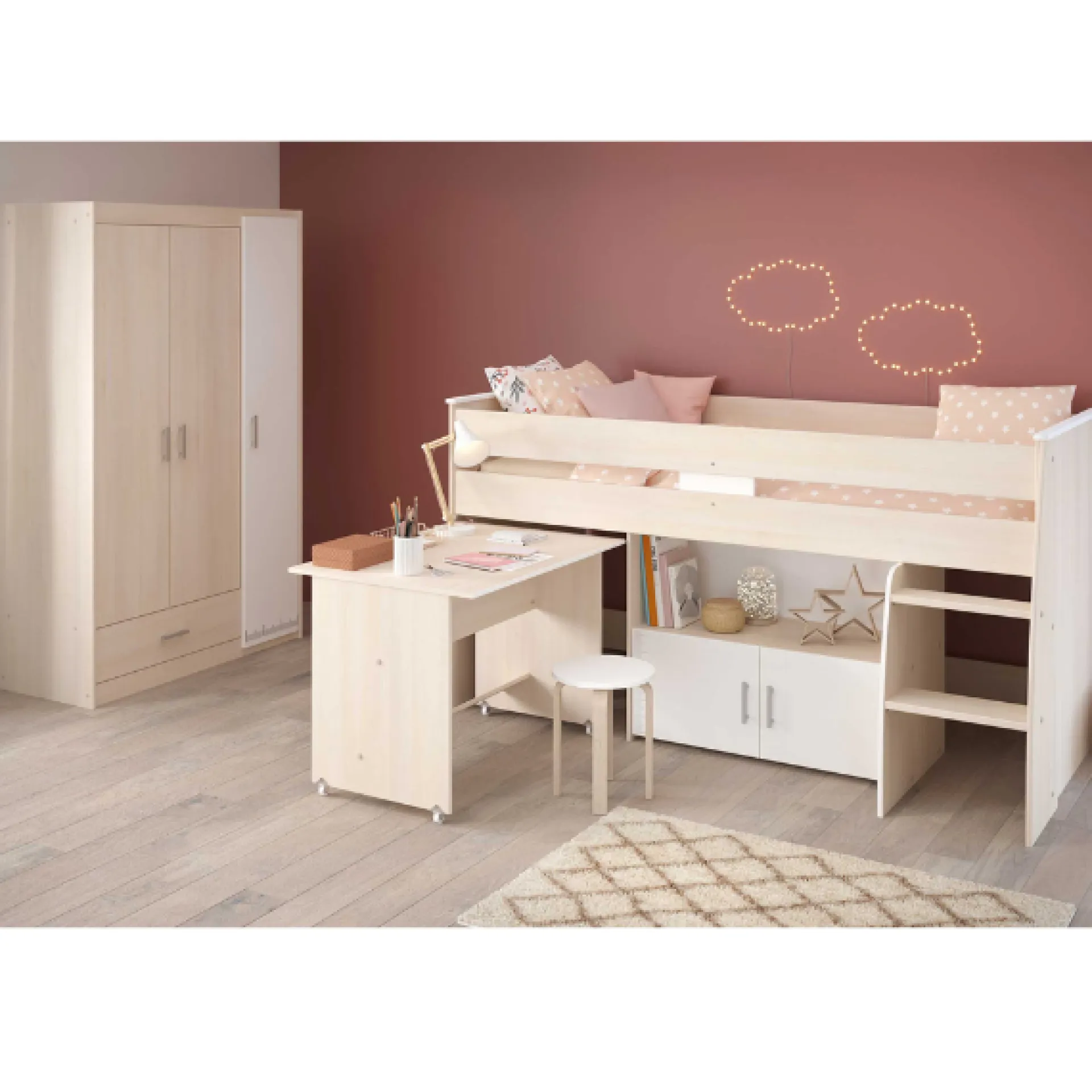 Kinder Parisot Kinderzimmerkombination Charly 90x200 | Halbhohes Bett und Kleiderschrank