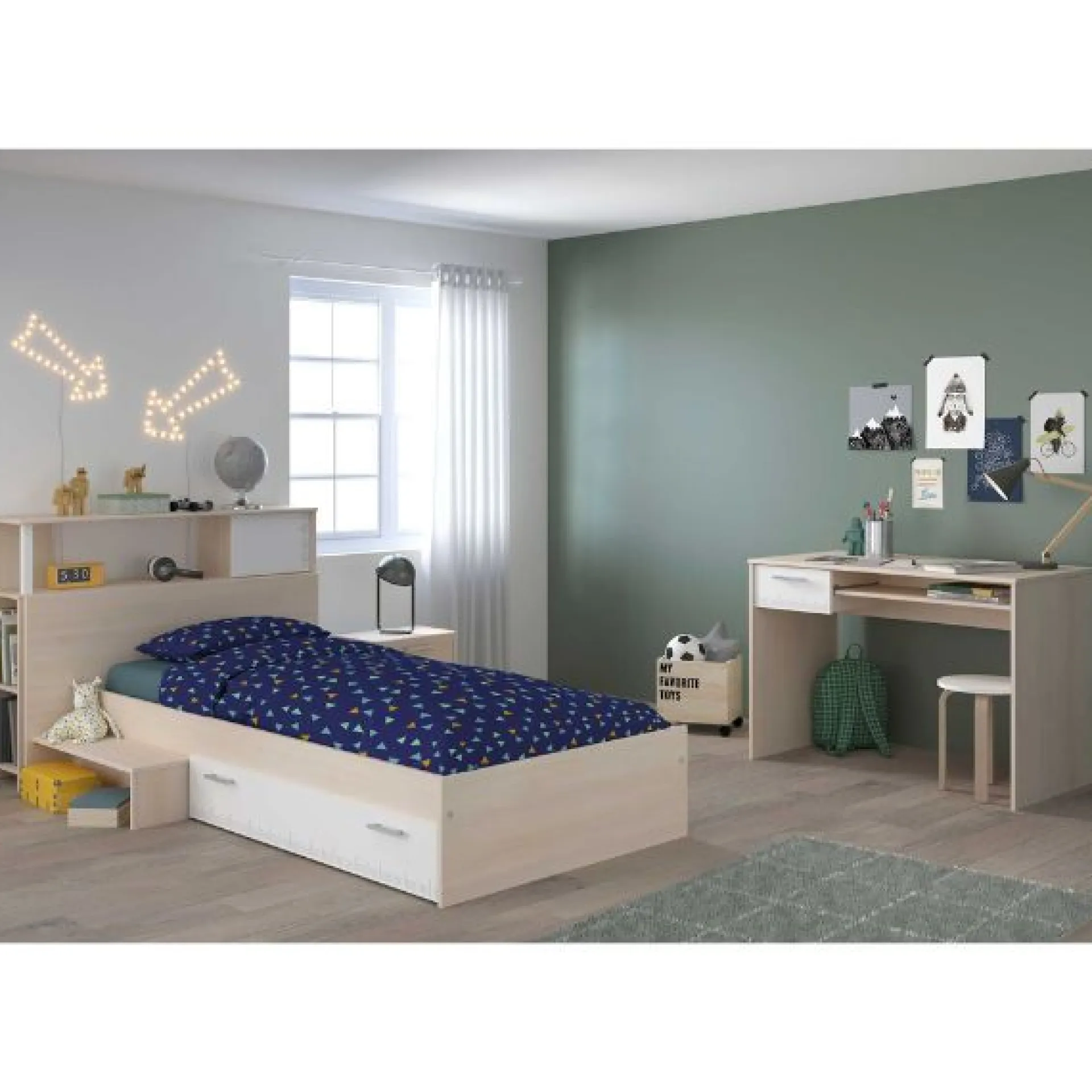 Kinder Parisot Kinderzimmerkombination Charly 90x200 | Kinderbett, Rückwand, Nachttisch, Schreibtisch