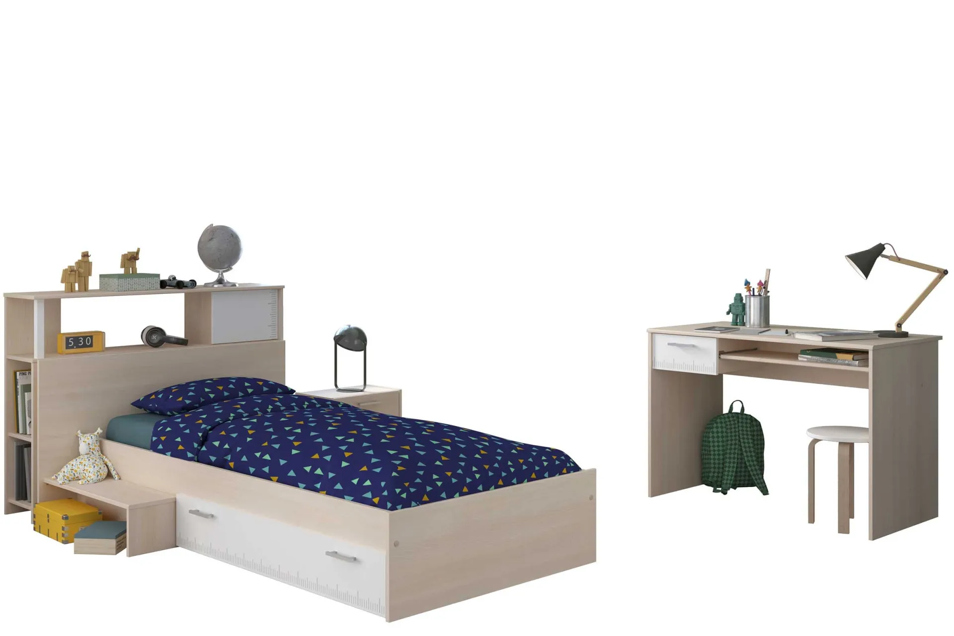 Kinder Parisot Kinderzimmerkombination Charly 90x200 | Kinderbett, Rückwand, Nachttisch, Schreibtisch