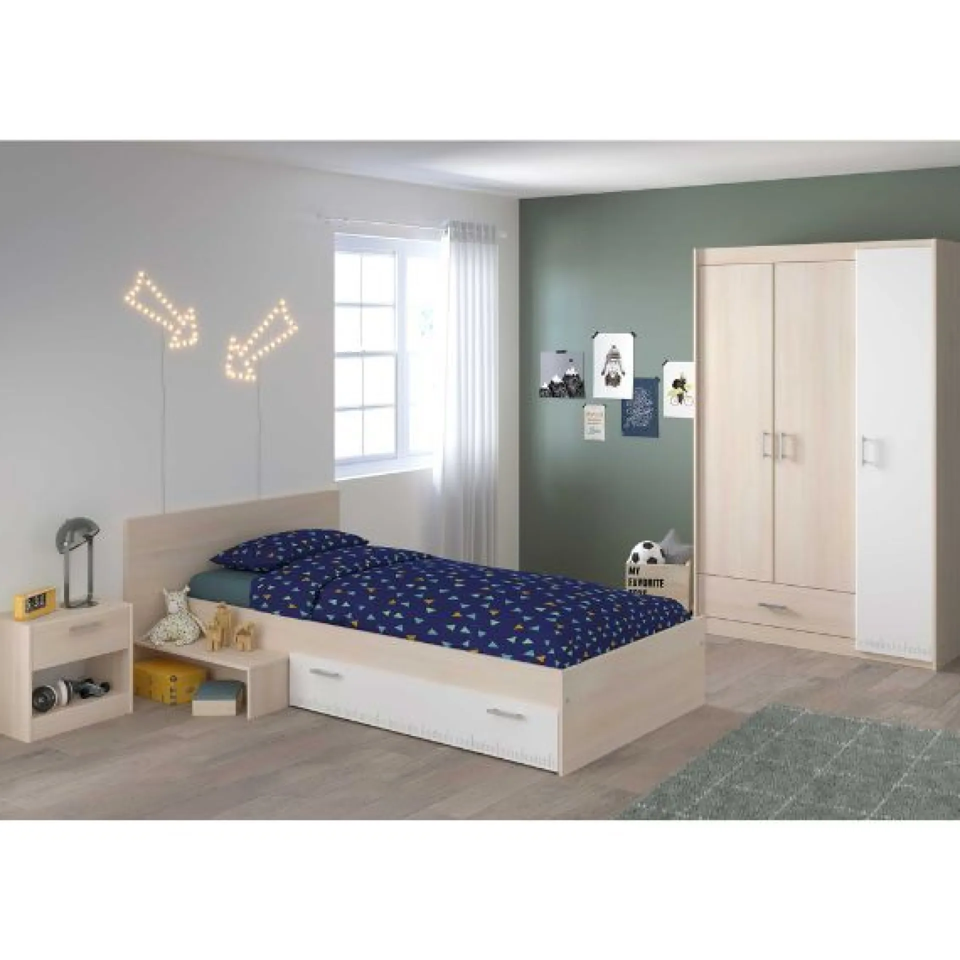 Kinder Parisot Kinderzimmerkombination Charly 90x200 | Kinderbett, Nachttisch, Kleiderschrank