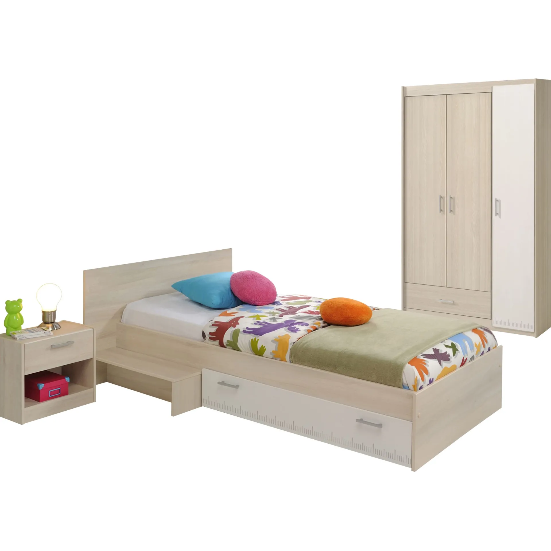 Kinder Parisot Kinderzimmerkombination Charly 90x200 | Kinderbett, Nachttisch, Kleiderschrank
