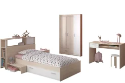 Kinder Parisot Kinderzimmerkombination Charly 90x200 | Kinderbett, Rückenteil, Nachttisch, Kleiderschrank, Schreibtisch