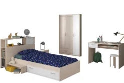 Kinder Parisot Kinderzimmerkombination Charly 90x200 | Kinderbett, Rückenteil, Nachttisch, Kleiderschrank, Schreibtisch