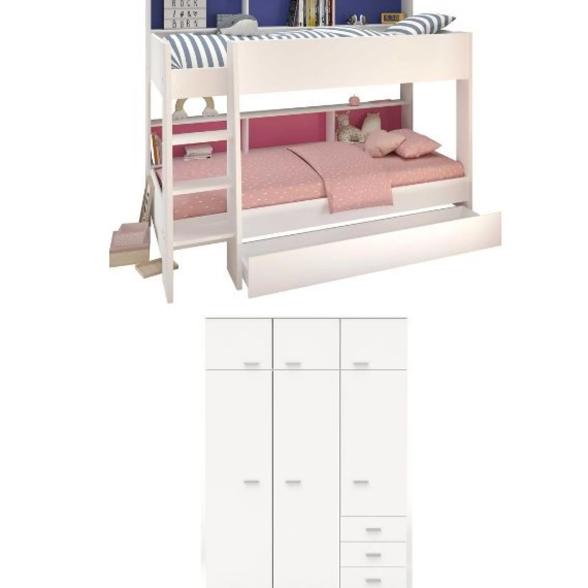 Kinder Parisot Kinderzimmerkombination Leo/Galaxy | Etagenbett, Bett-Schubladen-Set, Kleiderschrank
