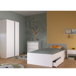 Kinder Parisot Kinderzimmer Rue | Einzelbett, Nachttisch-Set, Nachttisch, Kleiderschrank, Kommode