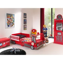 Kinderzimmer-Set Feuerwehr - Feuerwehrbett & Kleiderschrank - MDF/rot