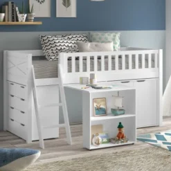Kinderzimmer-Set Scott - Halbhochbett, Schreibtisch, Schrank & Kommode - Kiefer/Weiß