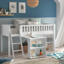 Kinderzimmer-Set Scott - Halbhochbett, Schreibtisch & Bücherregal - Weiß