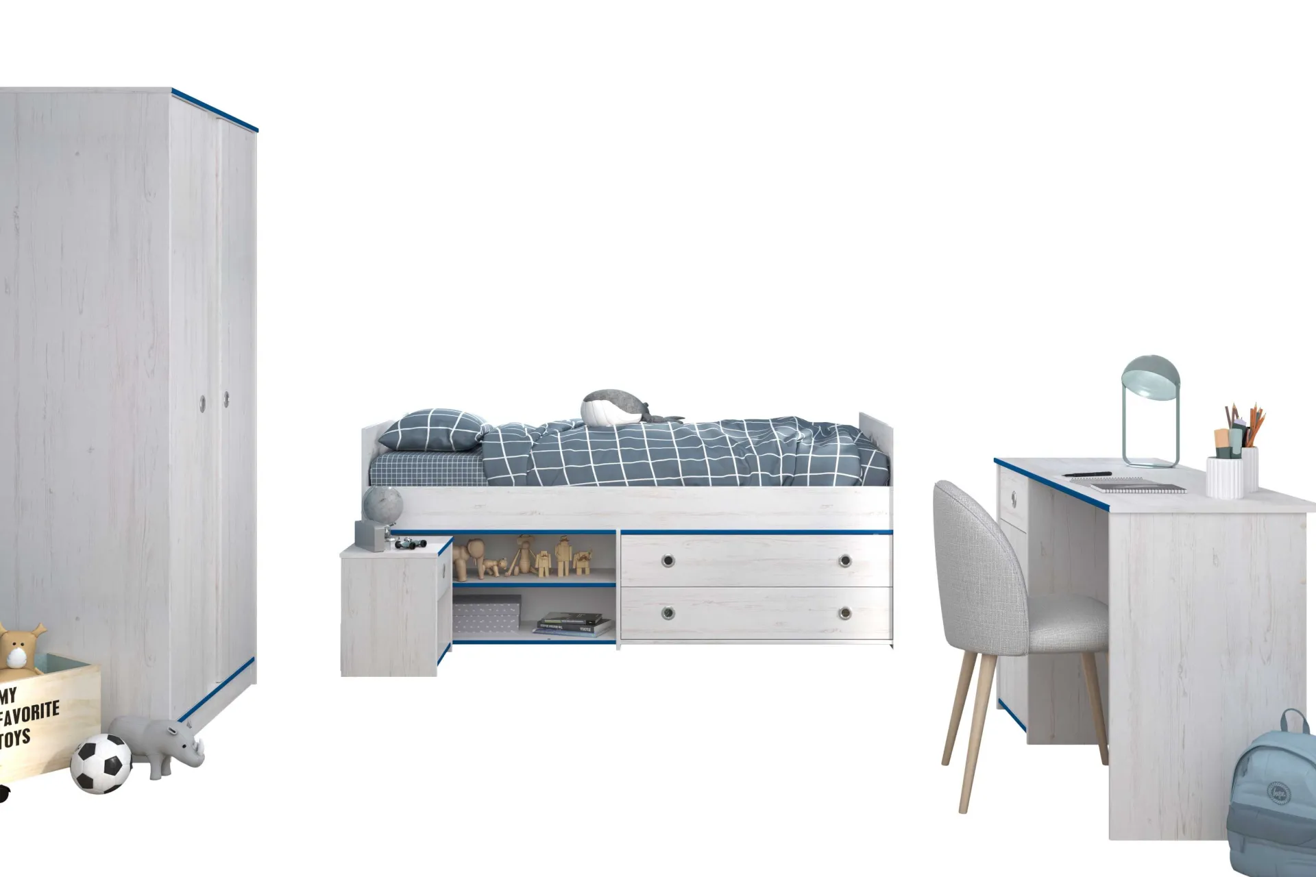 Kinder Parisot Kinderzimmer-Set Smoozy | Kinderbett, Schreibtisch, Nachttisch, Kleiderschrank |