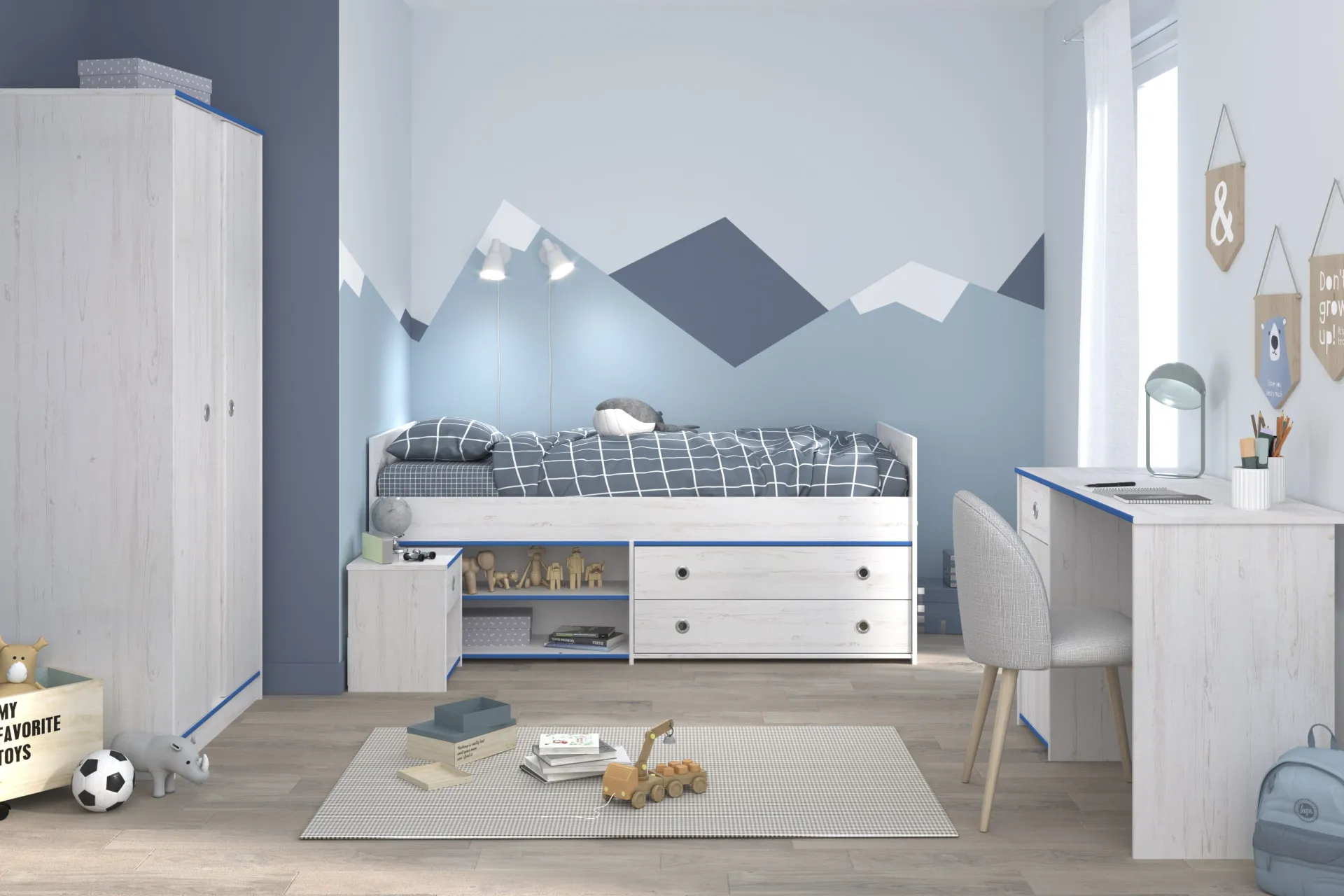 Kinder Parisot Kinderzimmer-Set Smoozy | Kinderbett, Schreibtisch, Nachttisch, Kleiderschrank |