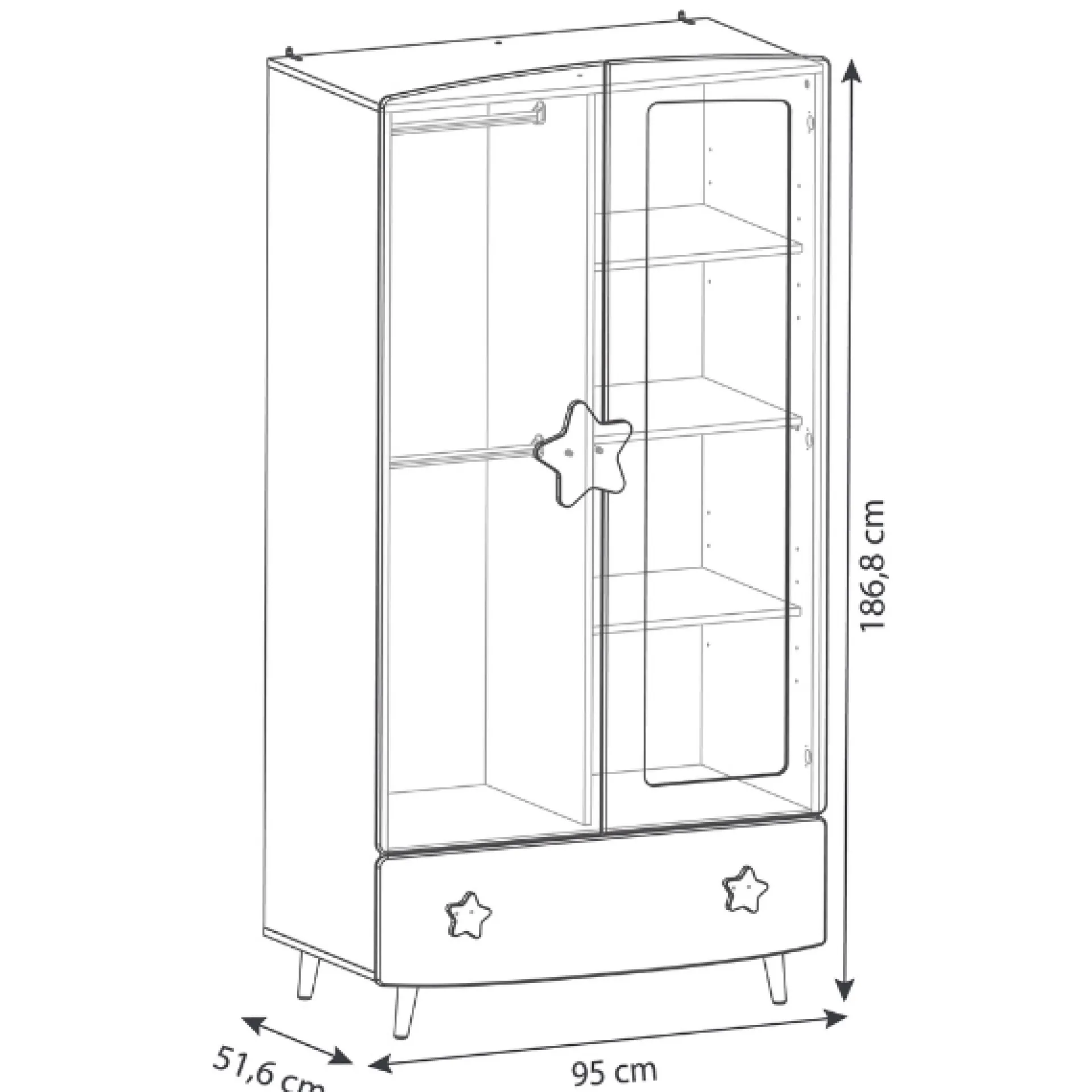 Kinder CBA Kinderzimmer Stellar: Bett 90x190cm, Nachttisch, Kommode, Kleiderschrank