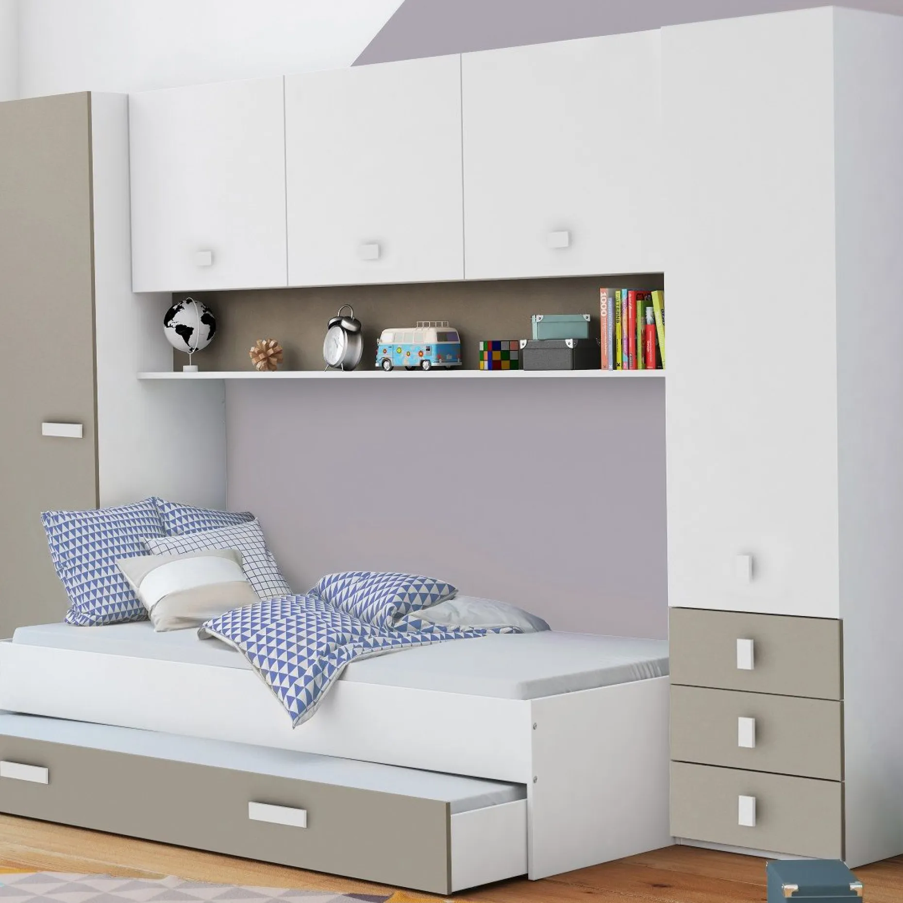 Kinderzimmer Tidelle - Bett 90x200cm mit Bettkasten und Brückenkommode - weiß/beige