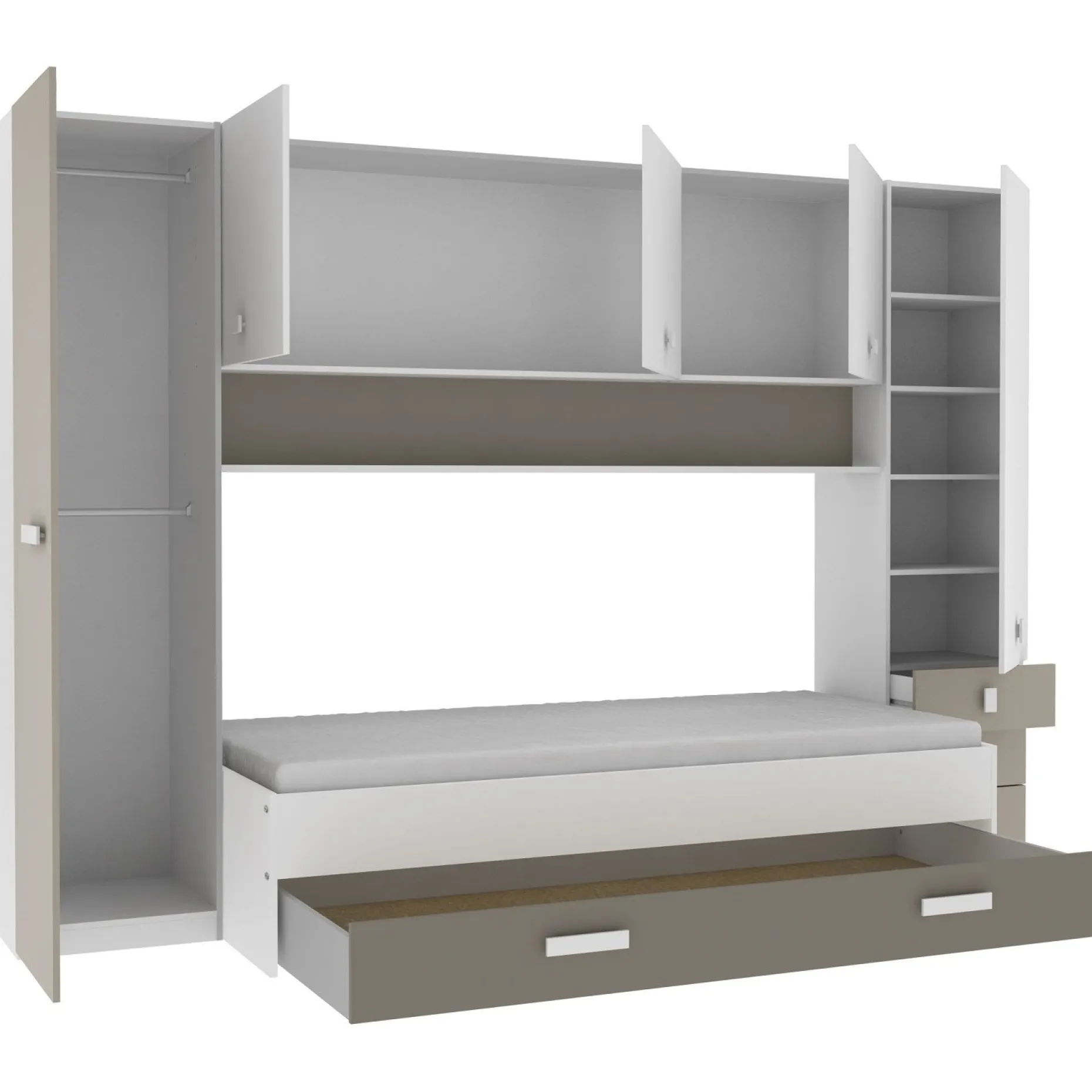Kinderzimmer Tidelle - Bett 90x200cm mit Bettkasten und Brückenkommode - weiß/beige