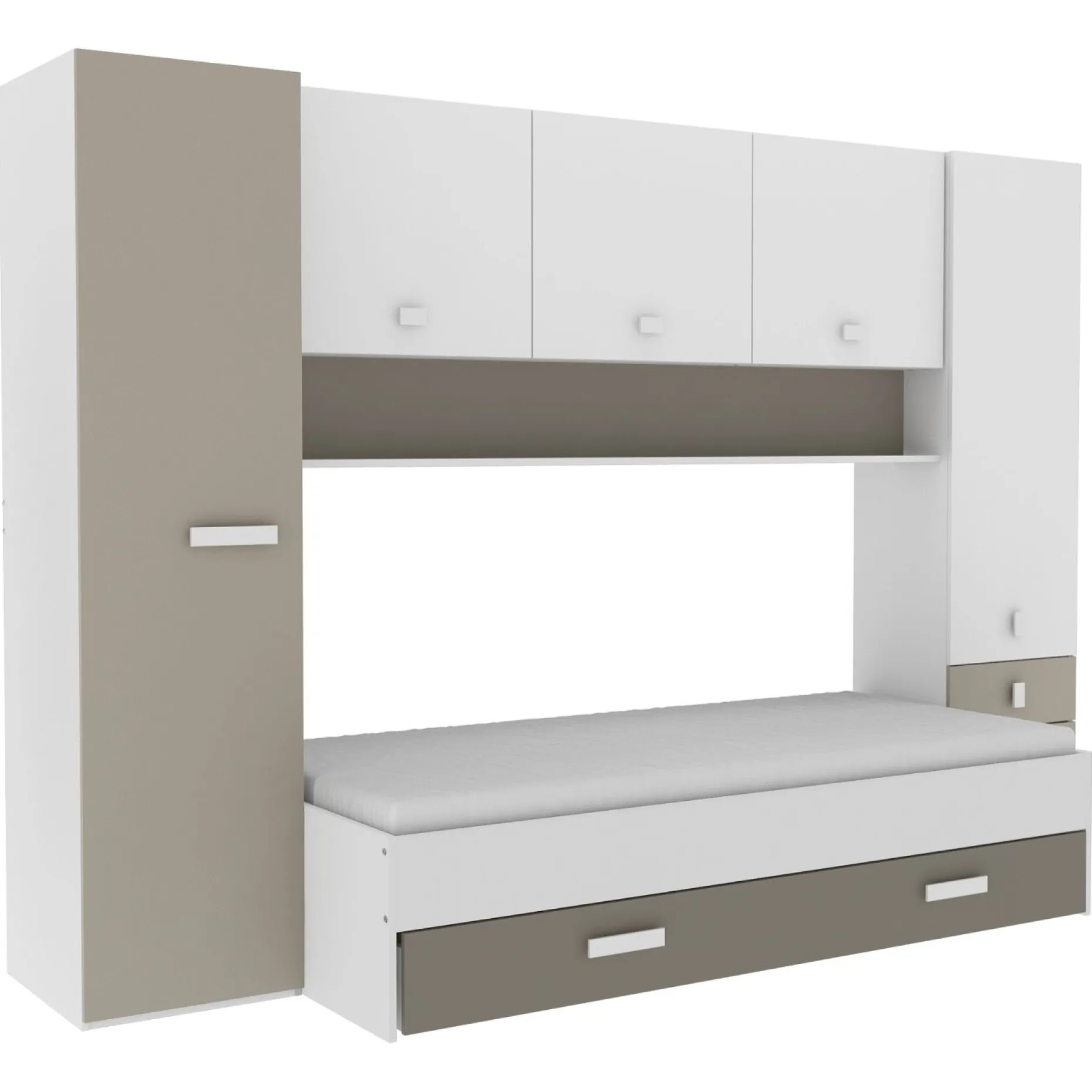 Kinderzimmer Tidelle - Bett 90x200cm mit Bettkasten und Brückenkommode - weiß/beige