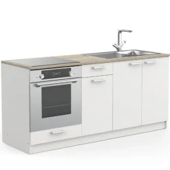 Kitchenette Chef - Oberschrank, Unterschränke für Backofen, Spüle und Kochfeld - Weiß/MDF