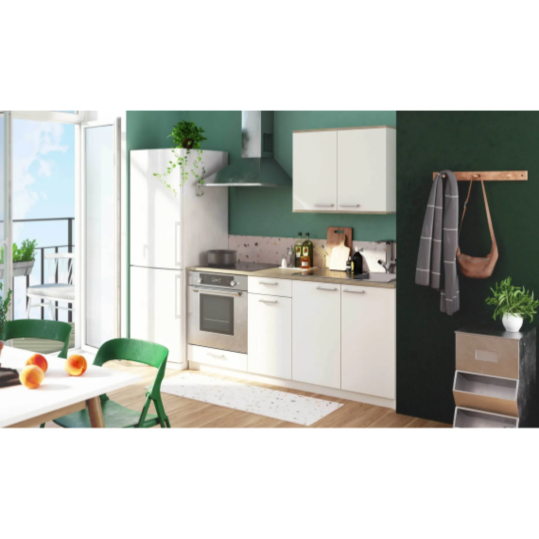 Kitchenette Chef - Oberschrank, Unterschränke für Backofen, Spüle und Kochfeld - Weiß/MDF