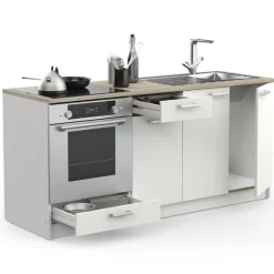Kitchenette Chef - Oberschrank, Unterschränke für Backofen, Spüle und Kochfeld - Weiß/MDF