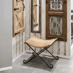 Haku Klappbarer Hocker | 58 x 50 x 49 cm | Echtes Leder