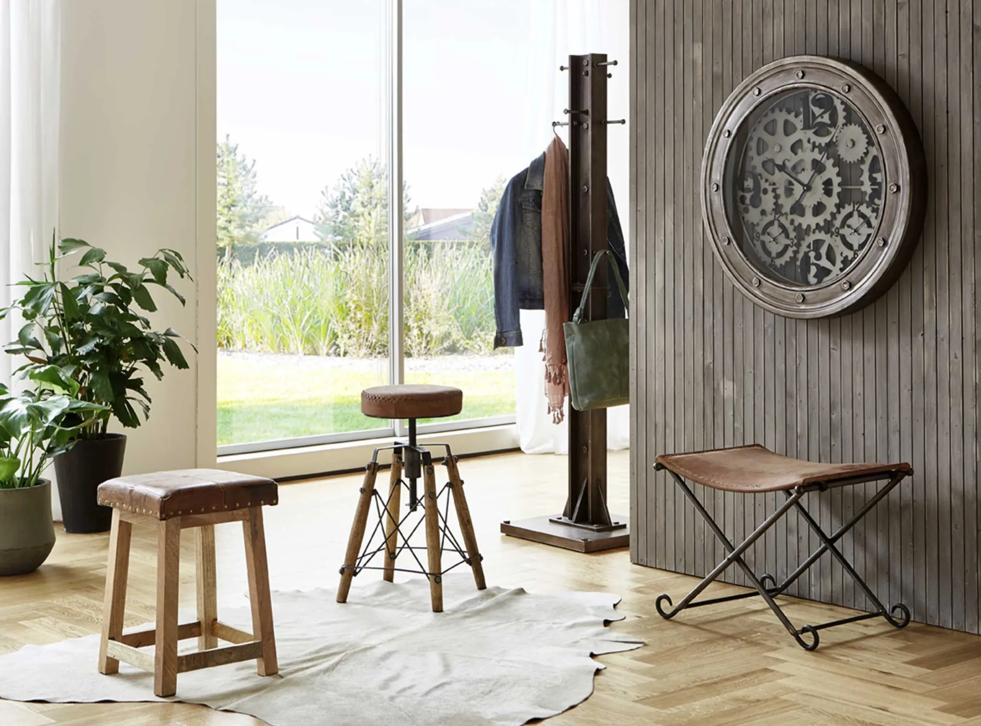 Haku Klappbarer Hocker | 58 x 50 x 49 cm | Echtes Leder