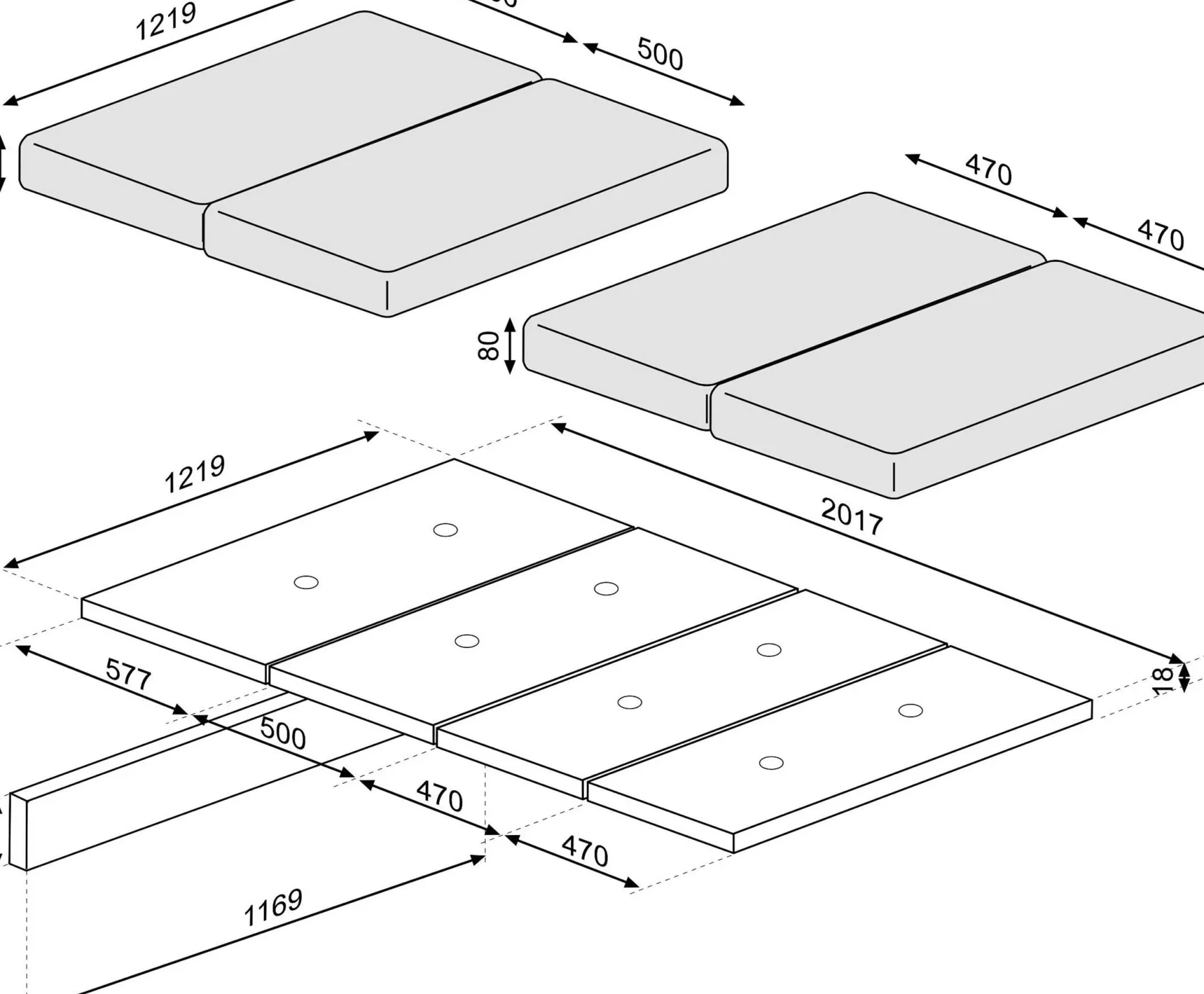 Klappbarer Lattenrost mit Sitzkissen für Hochbett Graham 120x200cm