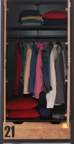 Kinder Vipack Kleiderschrank Alex 2-türig - Kiefer/Schwarz