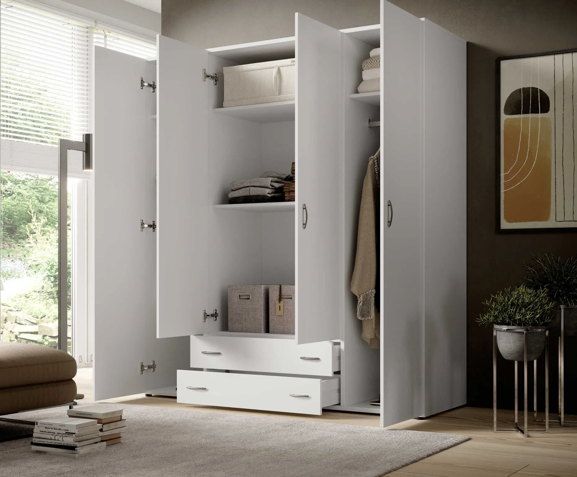 Kleiderschrank Base | 160 x 52 x 177 cm | Weiß
