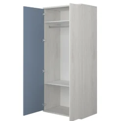 Kleiderschrank Bo0 mit Kleiderstange, länglichem Griff und 2 Einlegeböden - Kiefer/blau