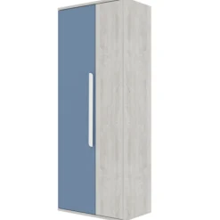 Kleiderschrank Bo0 mit Kleiderstange, länglichem Griff und 2 Einlegeböden - Kiefer/blau