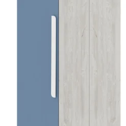 Kleiderschrank Bo0 mit Kleiderstange, länglichem Griff und 2 Einlegeböden - Kiefer/blau