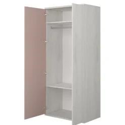Kleiderschrank Bo0 mit Kleiderstange, länglichem Griff und 2 Einlegeböden - Kiefer/altrosa
