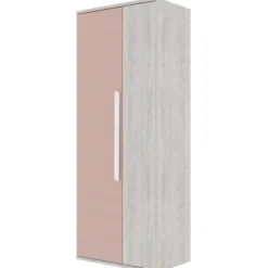 Kleiderschrank Bo0 mit Kleiderstange, länglichem Griff und 2 Einlegeböden - Kiefer/altrosa