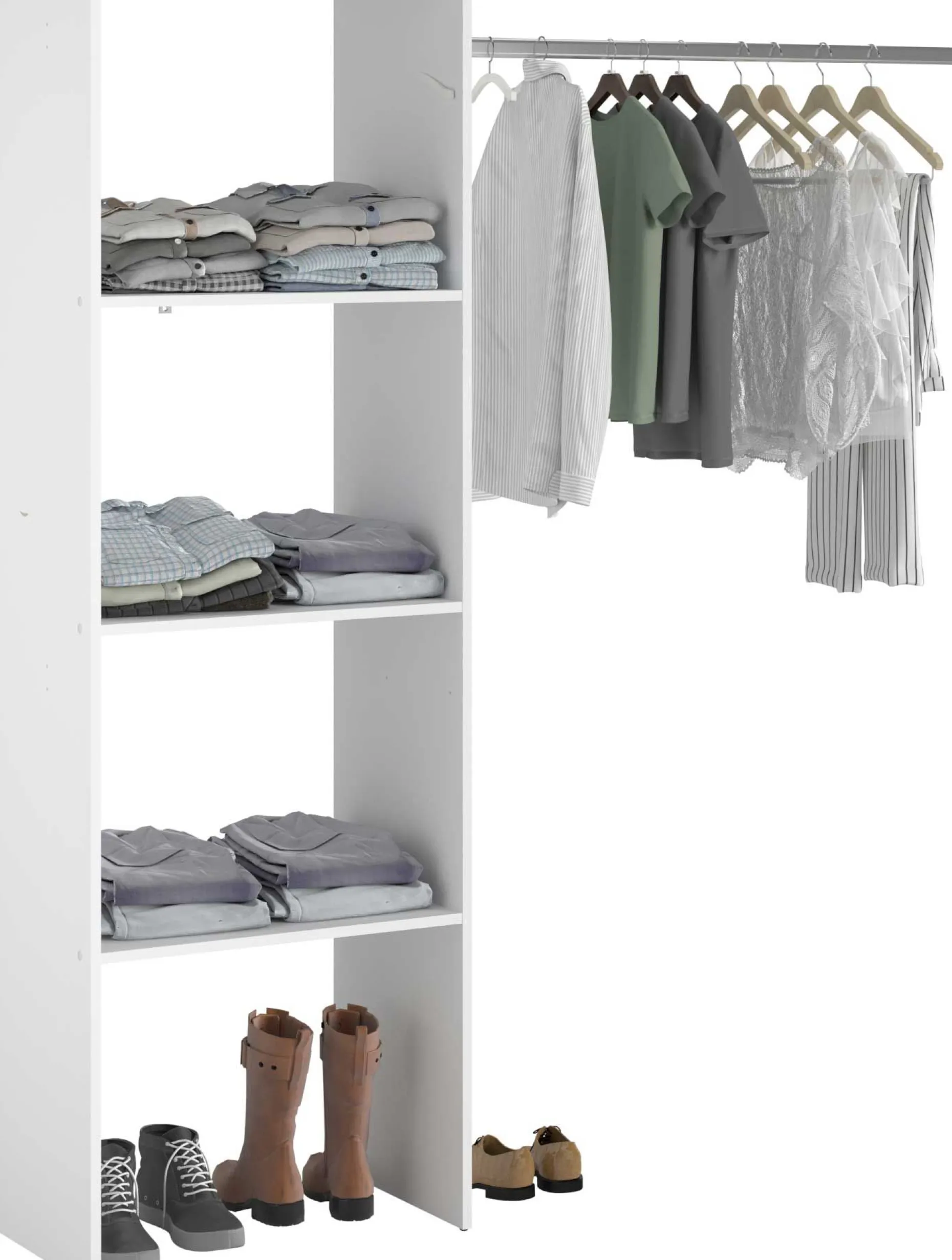 Kleiderschrank Botan B - 160cm, 3 Einlegeböden und 1 Kleiderstange - weiß