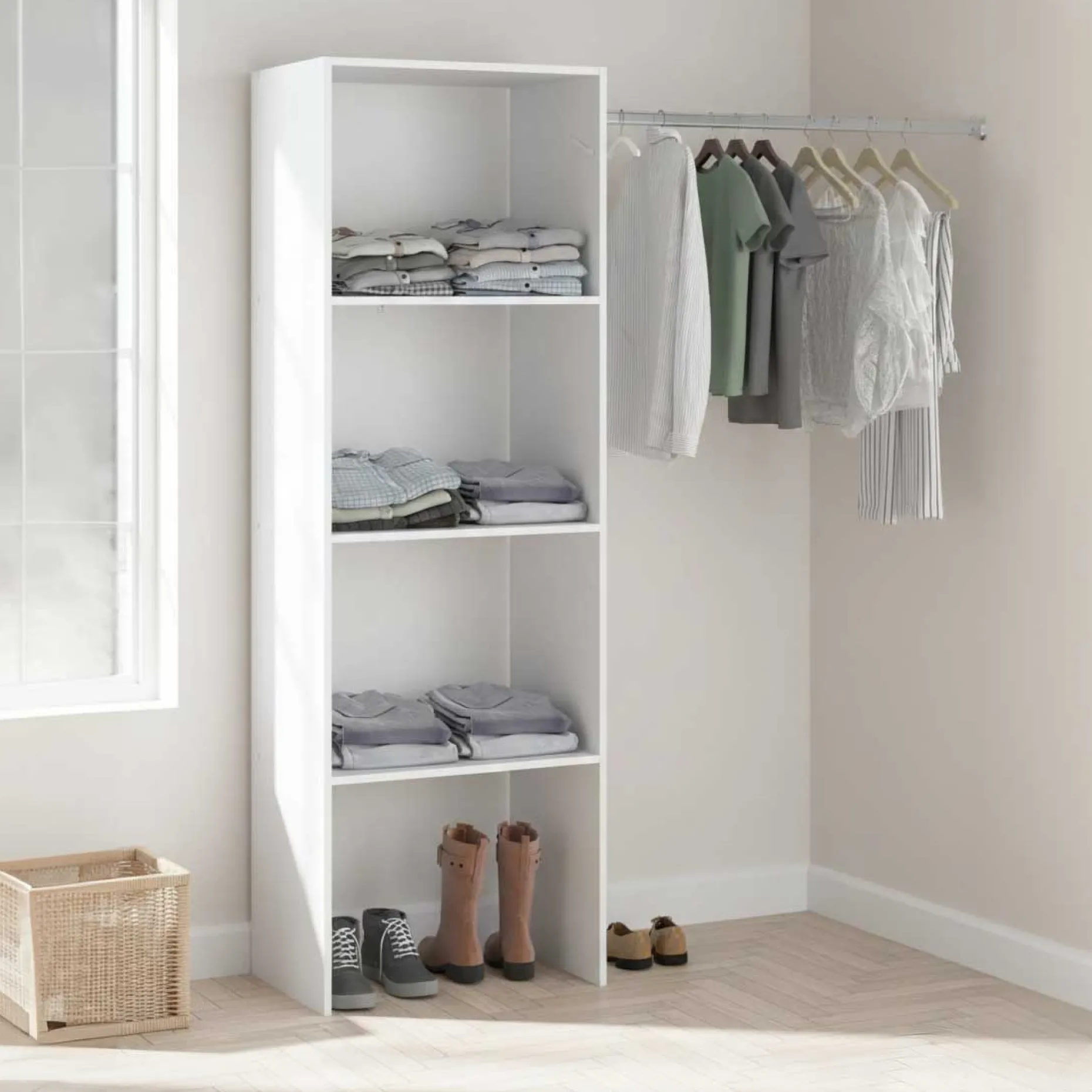 Kleiderschrank Botan B - 160cm, 3 Einlegeböden und 1 Kleiderstange - weiß