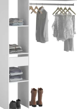 Kleiderschrank Botan C - 138cm, 1 Schublade, 3 Einlegeböden und 1 Kleiderstange - weiß